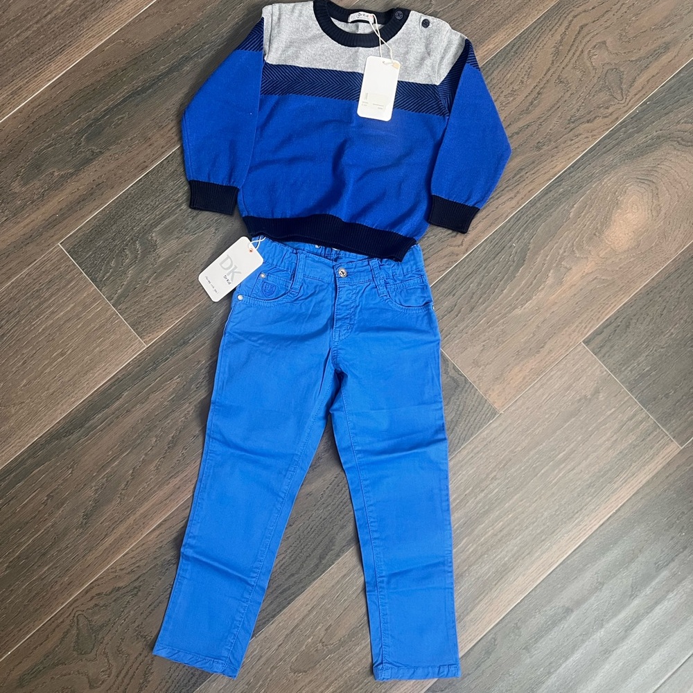 Boys Blue and Gray Matching Pants and Sweater Set NWT